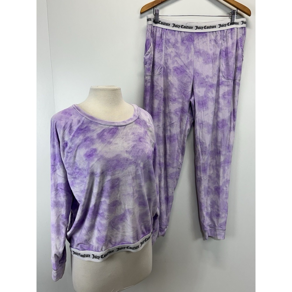 Juicy Couture 2 Pc Velour Pajama Set Sz X-Large Women's Purple Tie Dye Pockets